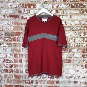 Red and Grey Hilfiger Athletics front pocket tee shirt L